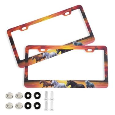 Imagem de SEHANY Molduras de placa de carro Majestic Running Horses, capa de alumínio à prova de ferrugem para placa de carro com furos elípticos e parafusos serve para acessórios de carro de tamanho padrão de