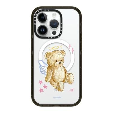 Imagem de CASETiFY Capa Impact para iPhone 14 Pro [proteção contra quedas de grau militar de 2,5 m 4X/compatível com Magsafe] - Urso de pelúcia anjo - preto transparente