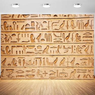Imagem de 2,1 x 1,5 m, pano de fundo de hieróglifos egípcios antigos, civilização, história, cultura, mural de fotografia, tema egípcio, decorações de festa, sessão de fotos, adereços de estúdio fotográfico