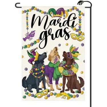 Imagem de HIUCUS Bandeira De Jardim Para Cães Mardi Gras, 30X45 Cm, Vertical, Dupla Face, Pequena, Máscara Baile Máscaras, Celebração Carnaval Nova Orleans, Decoração Externa Quintal (Apenas Bandeira) Kh06