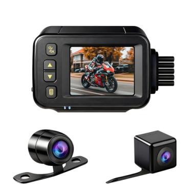 Imagem de OBEST Câmera de motocicleta, câmera de painel de motocicleta 720P Dual AHD frontal traseira com tela IPS de 5 cm, modo de estacionamento G-sensor, gravação em loop, gravador de condução de bicicleta