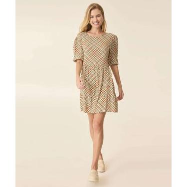 Imagem de Vestido Feminino Pied Poule Manga Bufante Marisa-71028, Bege, Verde, M