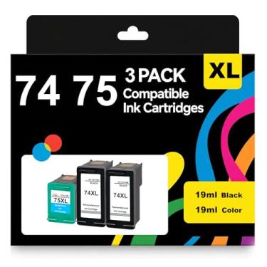 Imagem de Eficazink Pacote com 3 cartuchos de tinta 74XL 75XL de alto rendimento para impressoras Deskjet D4260 D4360 Officejet J6480 J5780 Photosmart C4280 C4300 C4400 C4500 C5280 C4480