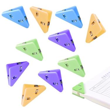 Imagem de 10 clipes triangulares de plástico, clipes de página de cantos de livros coloridos para uso escolar no escritório, organizador de documentos para estudantes, professores, leitura