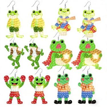 Imagem de beinkmake 6 pares de brincos de pintura de diamante sapo kit de criação de brincos de arte de diamante animal com ferramentas para iniciantes e adultos presentes artesanais ornamentos de artesanato