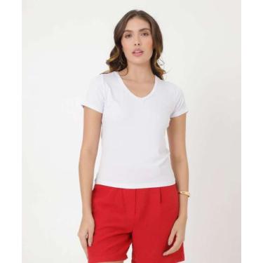 Imagem de Blusa Feminina Básica Manga Curta Marisa-88010, Branco, P