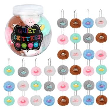 Imagem de 36 peças de pompons multicoloridos Critters para artesanato 5.1 cm bichos silenciosos para gerenciamento de sala de aula com pote de plástico fofo fantasia pompons decoração com chaveiro para mochila