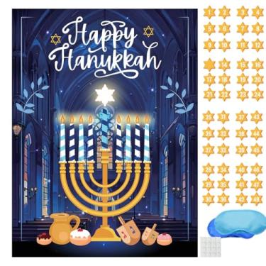 Imagem de Jogos de Hanukkah Pin The Star On The Menorah Chanukah Party Pin The Star Games Chanukah Activities Holiday Plays 2 Eyemasks 48 adesivos para aniversário, viagem por estrada