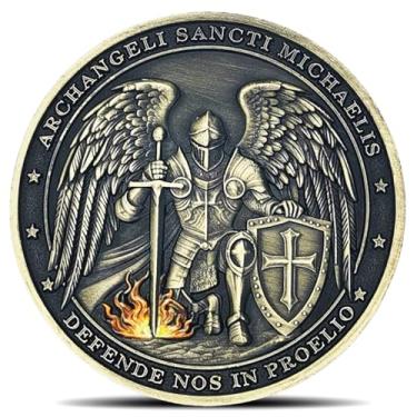 Imagem de Archangel Sancti Michael Christian Challenge Coin - Defende Nos in Proelio Psalm 91:10-11 Divine Protection Coins