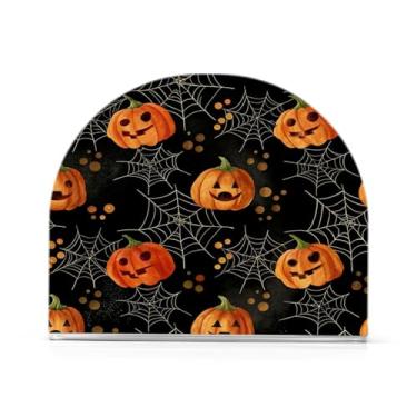 Imagem de JUZIHAI Suporte de guardanapo de aranha de abóbora de Halloween para mesa dispensador de guardanapo de acrílico suporte de lenços independente de mesa para cozinha sala de jantar bar festa decoração