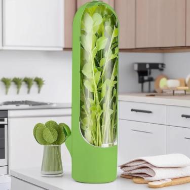 Imagem de Recipiente protetor de ervas para geladeira, guarda ervas de 24 cm para coentro, salsa, menta, aspargos, estende o frescor na geladeira (verde)