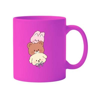 Imagem de Caneca de Cerâmica Branca com Estampa Fofa de Animais Empilhados, Design Kawaii de Coelho, Urso e Cachorro (2, Roxo, Pequeno)