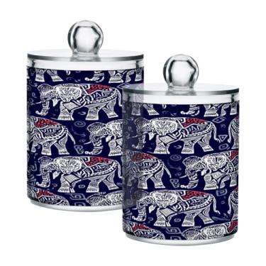 Imagem de Qilmy Qtip Suporte de 400 ml, pote de armazenamento de boticário de plástico transparente de elefante tribal com tampa, dispensador de recipiente de banheiro para bola de algodão, cotonete, fio dental