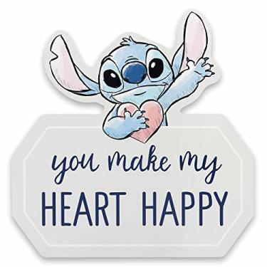 Imagem de Disney Lilo and Stitch You Make My Heart Happy Decoração de parede de madeira - Placa de ponto fofo para quarto infantil ou sala de jogos