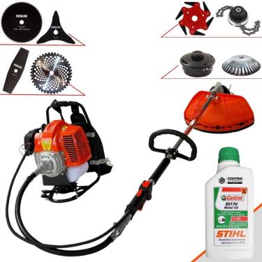 Imagem de Roçadeira Costal Terra GRC430 2T 43cc 1,7HP C/ Carretel + Facas 2 Pontas, 3 Pontas, 6 Pontas, 40 Dentes Vídea, 80 Dentes, Trimmer, Escova + ÓLEO STIHL