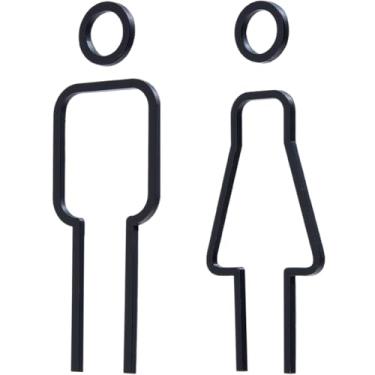 Imagem de GORGECRAFT Sinais de identificação de banheiro masculino feminino escovado sinalização de banheiro preto acrílico adesivo de sinalização de porta decoração autoadesivo de parede de banheiro para