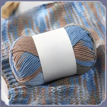 Imagem de Bolas de fio de algodão tingido gradiente com 6 camadas - fio de peso médio a volumoso para tricô e crochê à mão, colorido macio (marrom + azul + cinza)