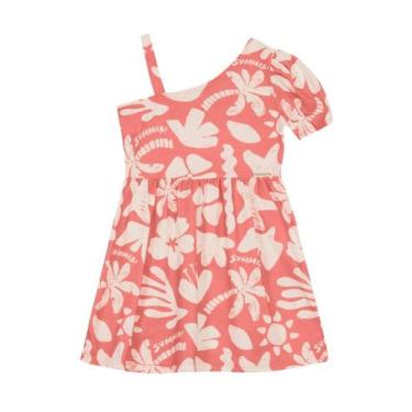 Imagem de Vestido infantil menina estampado assimétrico Brandili -Rosa, 8, Rosa