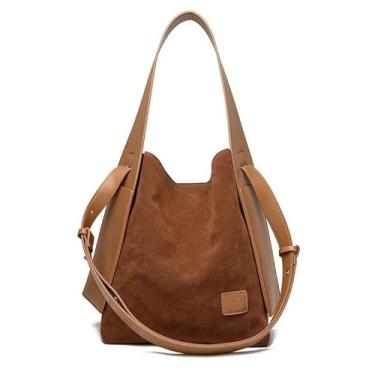 Imagem de Bolsa feminina retrô de couro fosco para mulheres, bolsa carteiro de ombro de grande capacidade, Marrom-claro, One Size