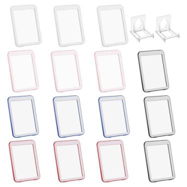 Imagem de PATIKIL Porta-crachá com janelas de dupla face, 15 peças de capa protetora para cartão de identificação, porta-chaves, estojo rígido vertical com suporte de exibição para licenças de crédito de