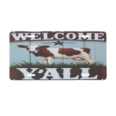 Imagem de Placa de licença de animais de vaca divertida para placas dianteiras de carro alumínio metal adequado para caminhão, placa de porta de carro, bar, café, acessórios automotivos para homens e mulheres