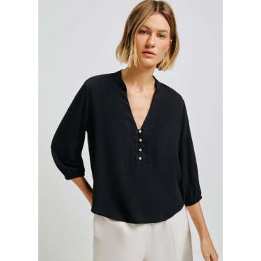Imagem de Blusa Feminina Reta Manga Bufante Flamê - Hering, XP, Preto