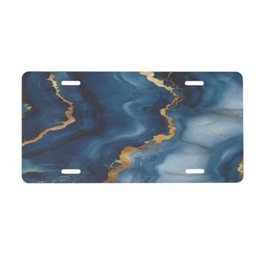 Imagem de Placa de Mármore Azul Dourado para Frente do Carro Placas de Carro Alumínio Metal Adequado para Caminhão Placa de Porta de Carro Bar Café Acessórios Automotivos para Homens Mulheres 15 x 30 cm