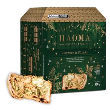 Imagem de Haoma Panettone Trufado Pistache, Massa de Fermentação Natural, com Gotas de Chocolate ao Leite e Cobertura de Chocolate Branco, Sem Açúcar Adicionado, 620g