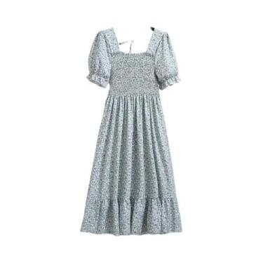 Imagem de Vestido Casual Feminino De Chiffon Com Cintura Elástica E Mangas Curta