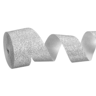 Imagem de PATIKIL Rolo de fita de glitter metálico, rolos de tecido de embrulho de presente de borda única para artesanato, buquê de casamento, festa de casamento, decoração de Natal, cinza claro
