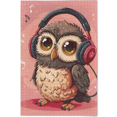 Imagem de Coruja fofa música rosa personalizado adultos 1000 peças quebra-cabeças amigos família jogos presentes paisagem cena quebra-cabeça animal arte floral, 75 cm x 50 cm