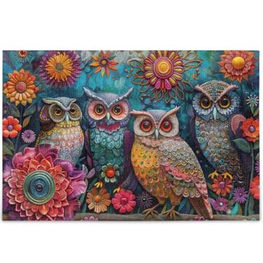 Imagem de Quebra-cabeça de corujas de pintura colorida 500 peças adultos família elefantes brancos presentes quebra-cabeças legais para adultos quebra-cabeça personalizado brinquedo artístico, 52 cm x 37,8 cm
