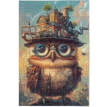 Imagem de Quebra-cabeças engraçados personalizados com estampa de coruja caprichosa para adultos 1000 peças arte colorida animal divertido família quebra-cabeça elefante branco, 75 x 50 cm