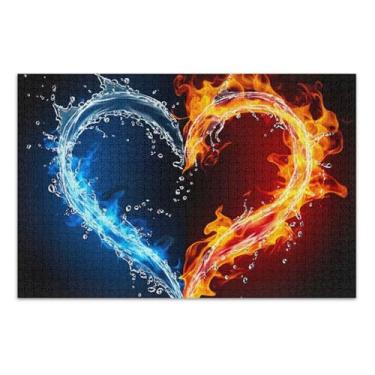 Imagem de Quebra-cabeça para adultos 1000 peças coração fogo água preto arte brinquedo pintura quebra-cabeça duro para adultos presentes para amantes de quebra-cabeça, 75 x 40 centímetros