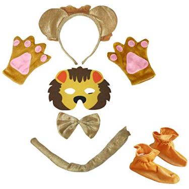 Imagem de Petitebella Tiara de leão máscara gravata borboleta luvas sapatos 6 peças fantasia 1-5 anos (cáqui, 1-5 anos)