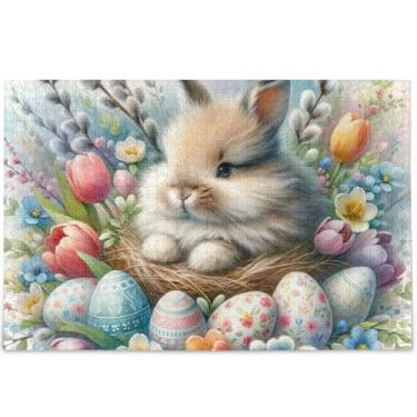 Imagem de Quebra-cabeça floral de primavera de coelho fofo personalizado 500 peças para adultos pintura de brinquedos artísticos quebra-cabeças legais para adultos amantes de elefantes brancos, presentes, 52 x