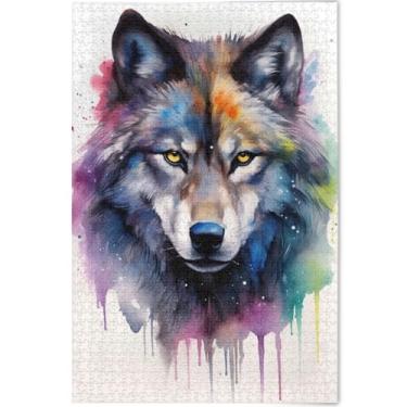 Imagem de Quebra-cabeça personalizado com pintura de lobo colorido, 1000 quebra-cabeças para adultos, amigos, família, jogos, brinquedo, exclusivo, adulto, animal, arte, quebra-cabeça, 75 x 50 cm