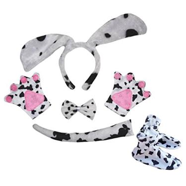 Imagem de Petitebella Tiara de cachorro com laço e luvas infantis 5 peças fantasia (tamanho único, dálmatas)