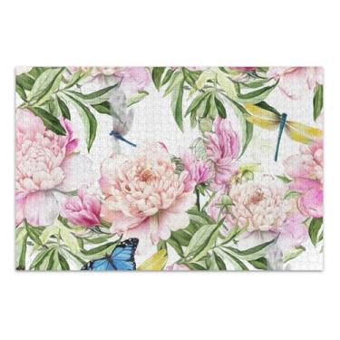 Imagem de 500 peças de quebra-cabeças para adultos lindas peônias florais rosa engraçadas presentes de jogo de quebra-cabeça duro pintura de belas artes, 51 x 35 centímetros