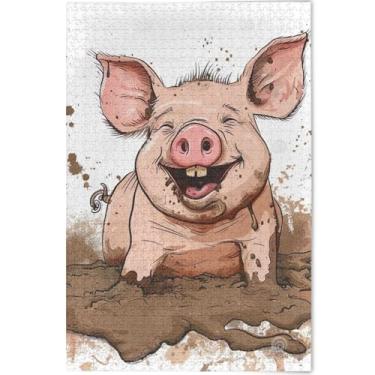 Imagem de Quebra-cabeça adulto porco porco de lama personalizado 500 peças jogo engraçado família divertido quebra-cabeça flor animal impressão, 52 cm x 37,8 cm
