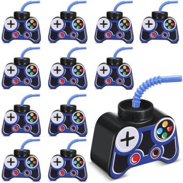 Imagem de Copos Mifoci Video Gaming, 12 unidades com canudo e tampa, 300 ml, azu