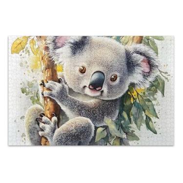 Imagem de Quebra-cabeça 1000 peças para adultos engraçados presentes de inverno cena de inverno impressão de arte animal fofo coala eucalipto floresta cinza, 75 x 40 cm