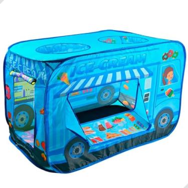 Imagem de Barraca Infantil Divertida em Formato de Food Truck Caminhão de Sorvete, Tenda de Brinquedo para Crianças, 75 x 70 x 112 cm Cabaninha Infantil Azul