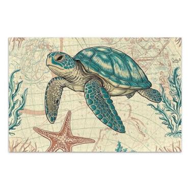 Imagem de Quebra-cabeça 500 peças para adultos, vintage, tartarugas marinhas, jogos, quebra-cabeça, presentes, arte para adultos, decoração de pintura animal, 51 x 35 cm
