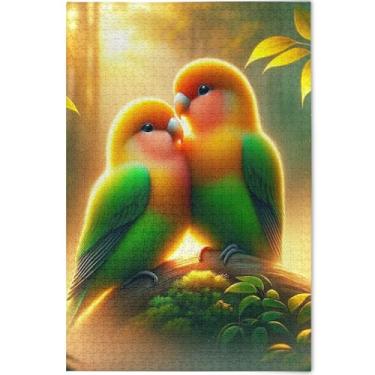Imagem de Quebra-cabeça de papagaio com estampa de pássaros do amor para adultos, 1000 peças, presentes de jogos de família, quebra-cabeças de cenários de inverno, decoração de arte animal, 75 x 50 cm