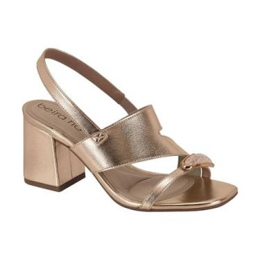 Imagem de Sandália Feminina Beira Rio Casual Confortável Salto Grosso, Ouro rosa