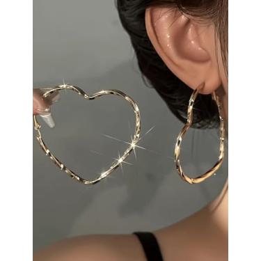 Imagem de Brincos torcidos de coração, moda feminina, casual, joias, dia dos namorados, mãe, presente de natal, presentes de amizade para mulheres, dia dos namorados, Medium, Latão, Sem pedra preciosa