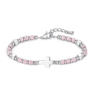 Imagem de VLSQHNCF Pulseiras femininas com contas Faith Cross, presentes inspiradores religiosos, pedras naturais e elásticas, One Size, conforme descrito, conforme descrito