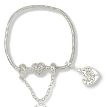 Imagem de Pulseira Trava Berloque Arvore Vida Fecho Coração Prata 925 - Lojas La