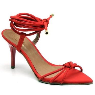 Imagem de Sandália Salto Médio em Couro Bico Folha Vermelho Ella's, 36, Feminino
